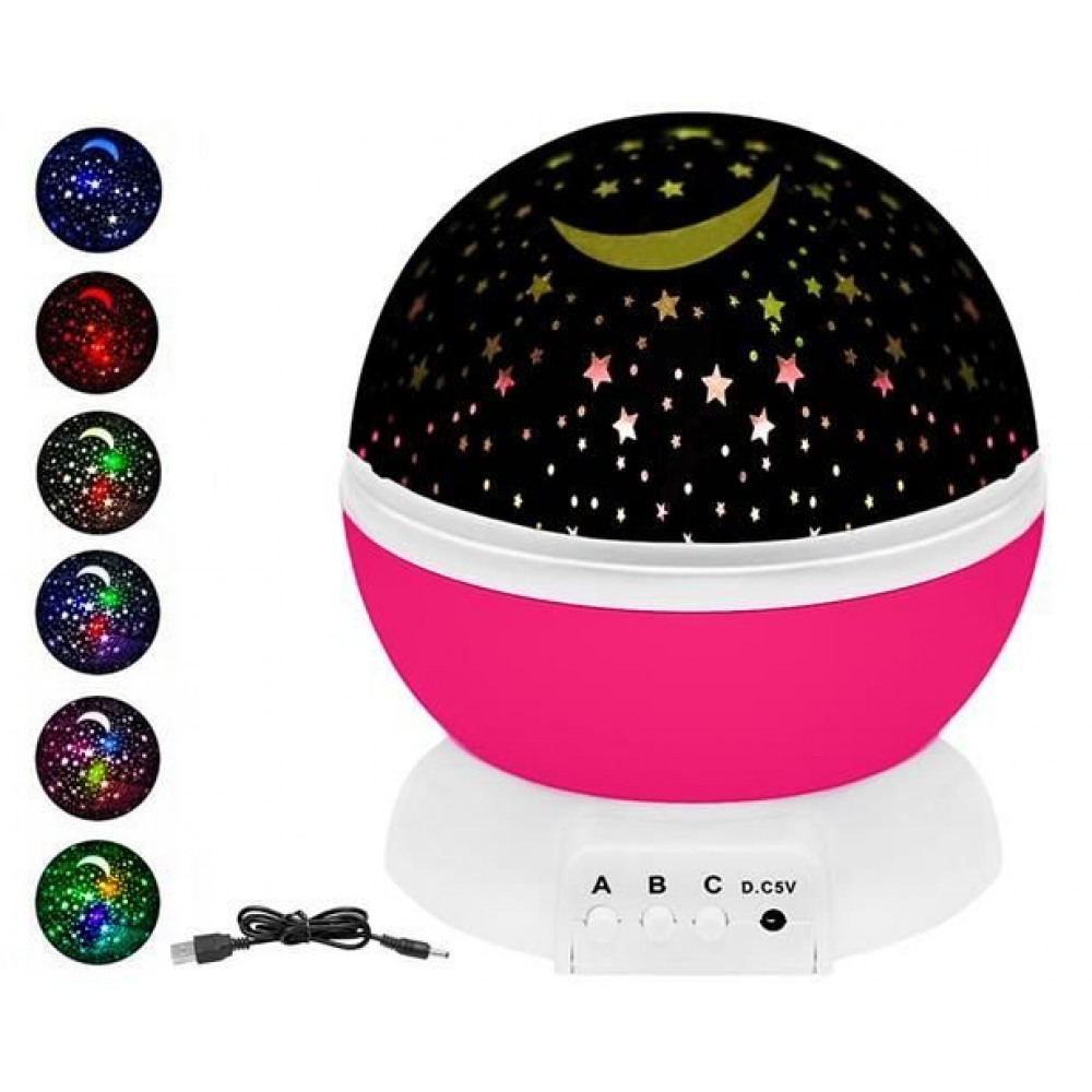 Täheprojektor/lamp liikuva kupliga ja muudeava valgusega, roosa korpus - Pilt 2