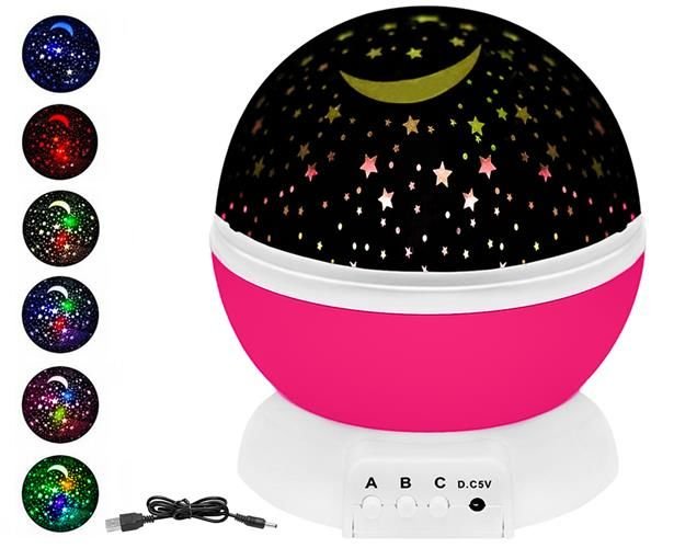Täheprojektor/lamp liikuva kupliga ja muudeava valgusega, roosa korpus