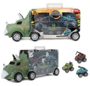 Dinosauruse veoauto koos kolme autoga