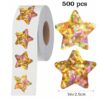 Kleebiserull kleebised 500 tk 2,5 cm Tähed kuldse läikega