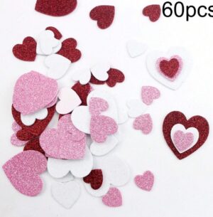 Pehmed südame kleebised glitteriga 60 tk pakis